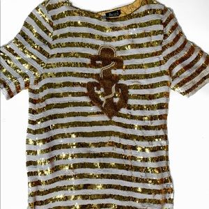Vintage 80’s gold & white Sequin Sailor Top.